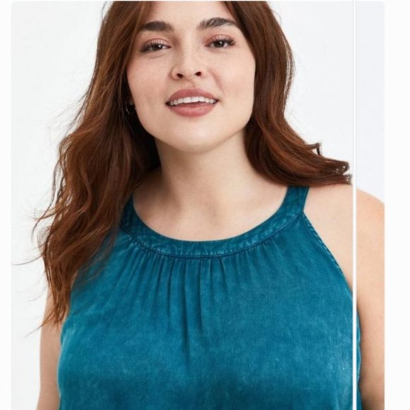 Torrid Teal Grecian Satin Charmeuse Sleeveless Goddess Neck Tank Plus Size 1X - Picture 3 of 9